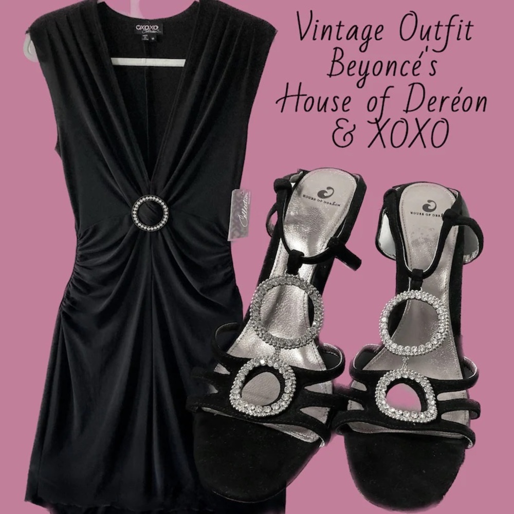Vintage House of Deréon Suede Heels & Matching Y2K Black Dress